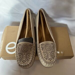 Earth Tan Loafers with Floral Perforations